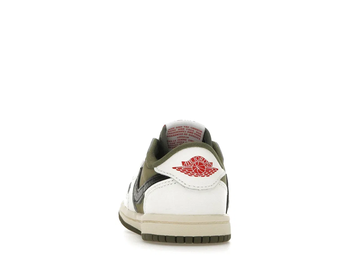 Детские кроссовки lifestyle с принтом Jordan 1 Retro Low OG SP Travis Scott, Medium Olive/Black/Sail/Muslin — фото 4