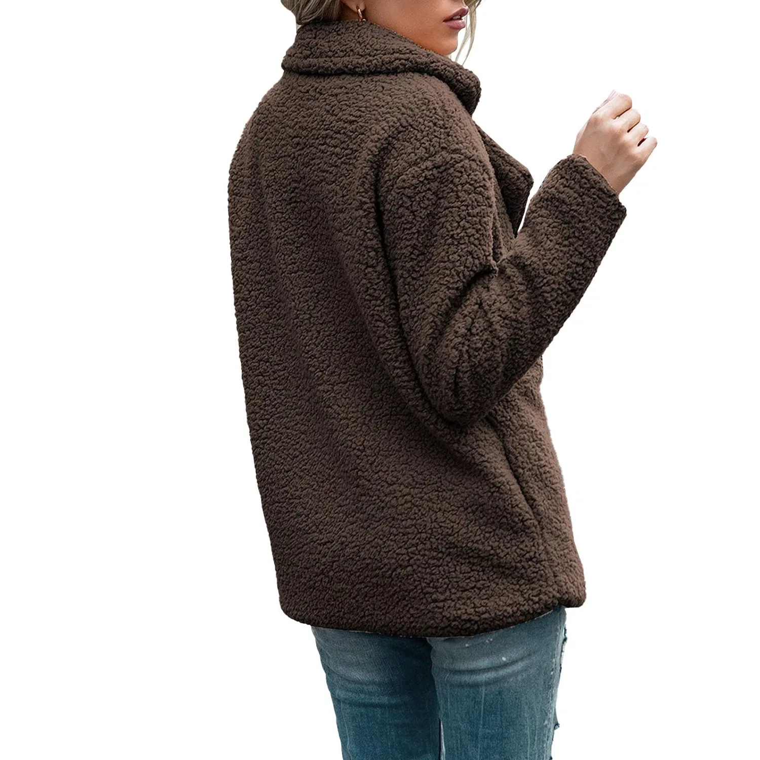 Женское длинное пальто из искусственного меха с принтом, модель Oversized Warm Jacket, Caffè — фото 3