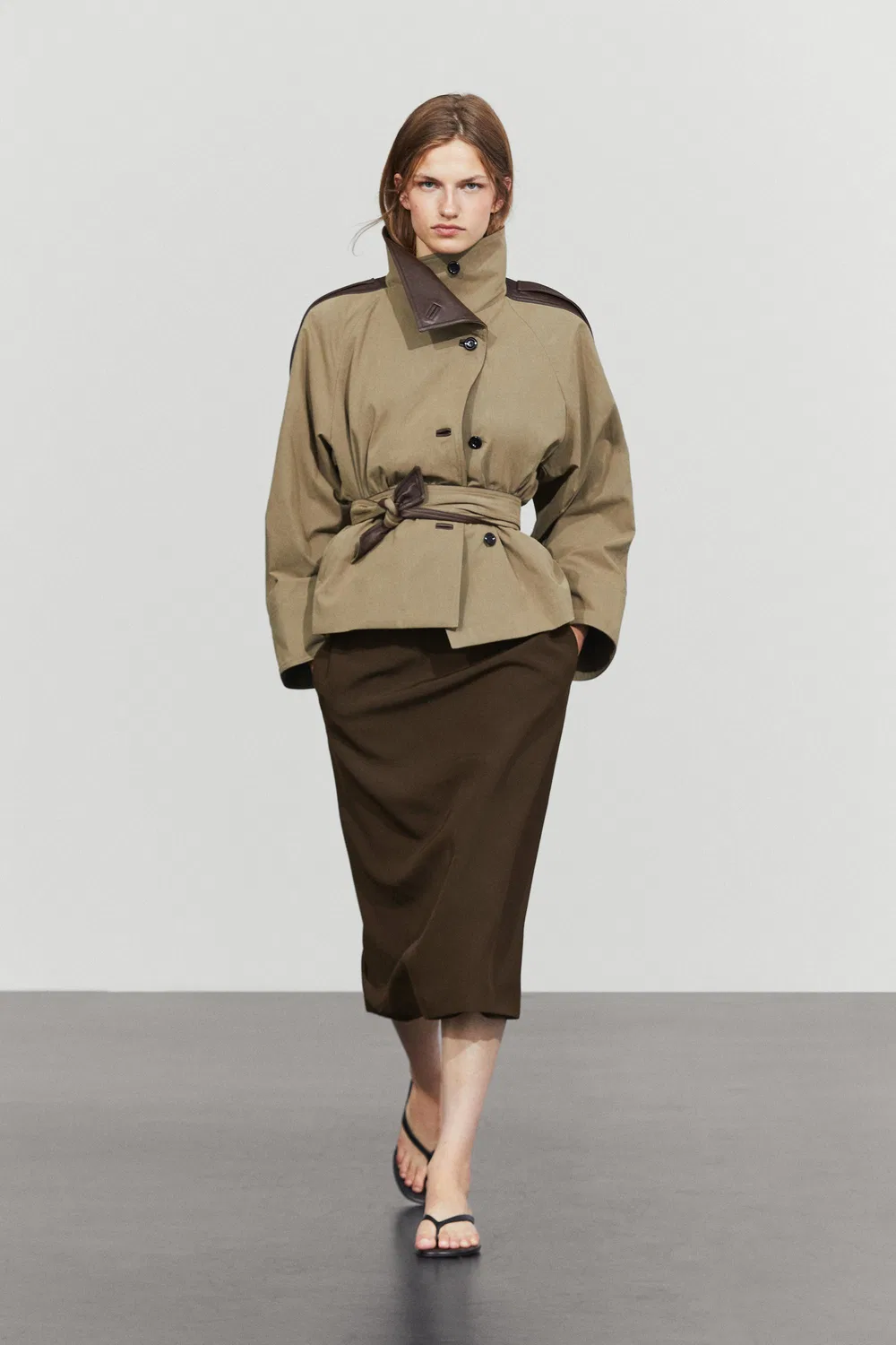 Юбка миди прямая Massimo Dutti, из шерстяной смеси, коричневый