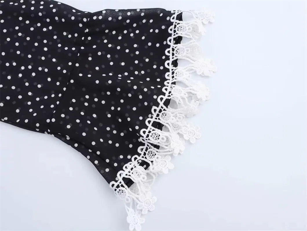 Женское повседневное платье с воротником V-образным Full Sleeve Polka Dot, Black — фото 4