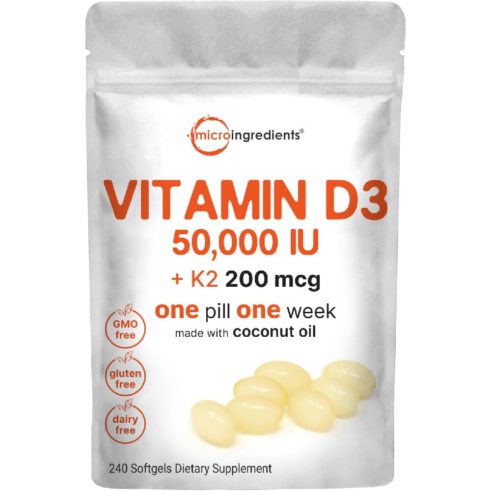 

Витамин Micro Ingredients D3 50000 МЕ + K2 (MK-7) 200 мкг, 240 мягких капсул
