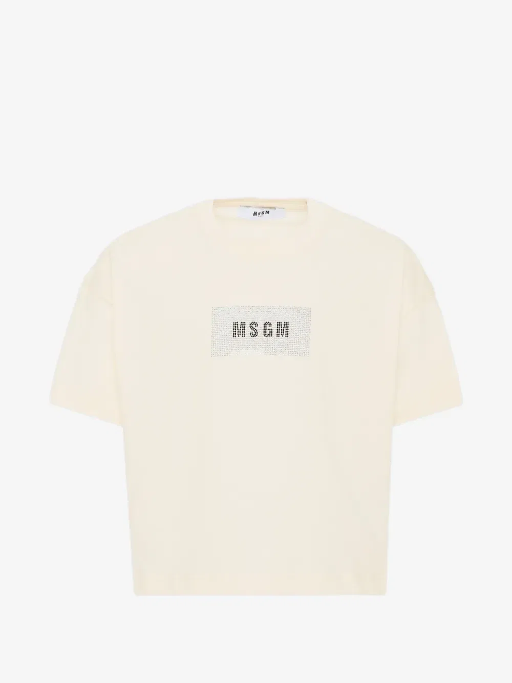 Футболка со стразами-логотипом Msgm Kids, бежевый