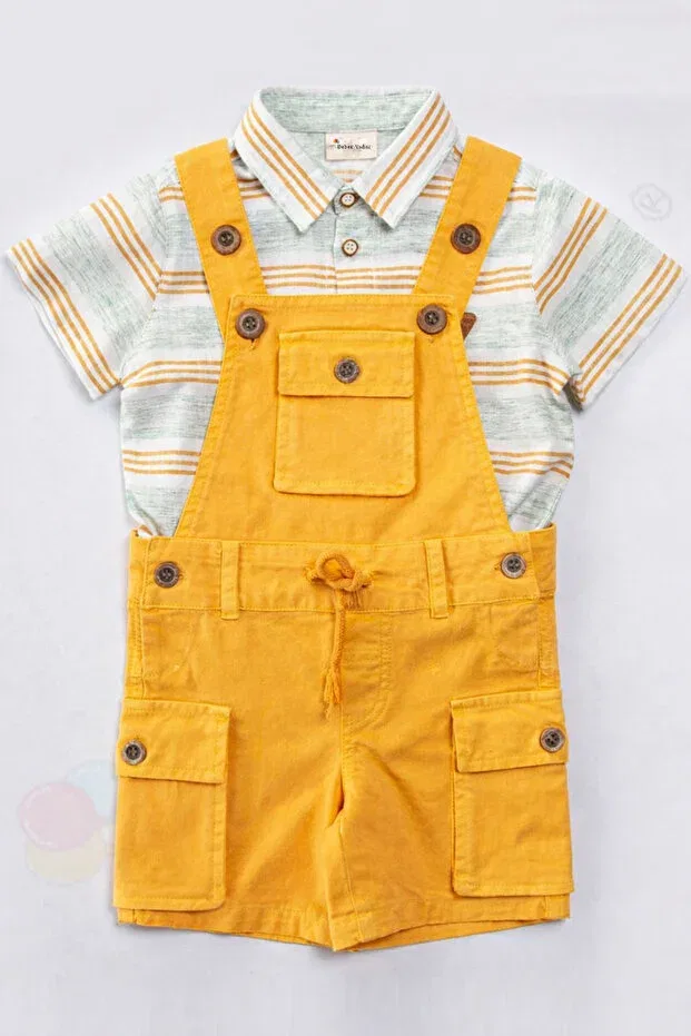 Детский комбинезон-салопет с коротким рукавом Cotton summer baby boy salopet jumpsuit set with shorts children 9 12 18 24 months 2 3 4 5 years old holiday outfit Bebek Vadisi, Yellow