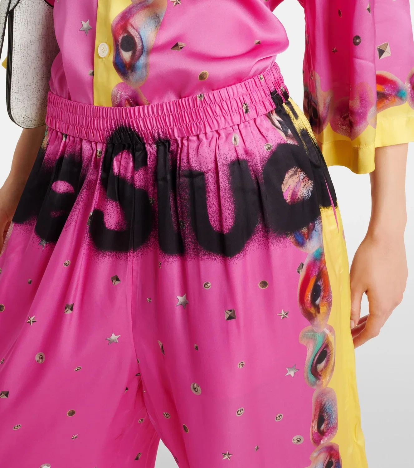 Брюки-палаццо с принтованным логотипом Acne Studios, розовый — фото 4