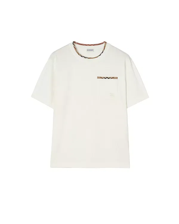 Мужская футболка с отделкой Check из хлопка Burberry, Chalk White — фото 3