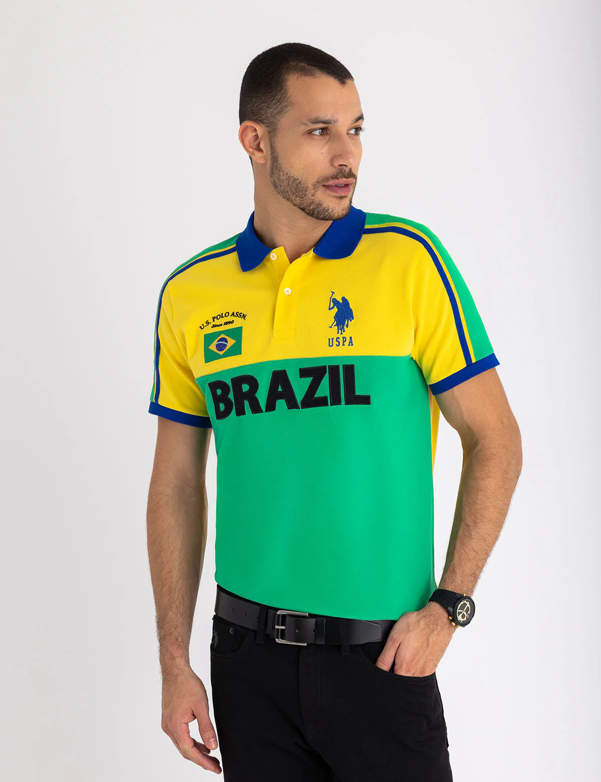 

Футболка-поло U.S. Polo Assn Brazil Color Block Pique, зеленый/желтый