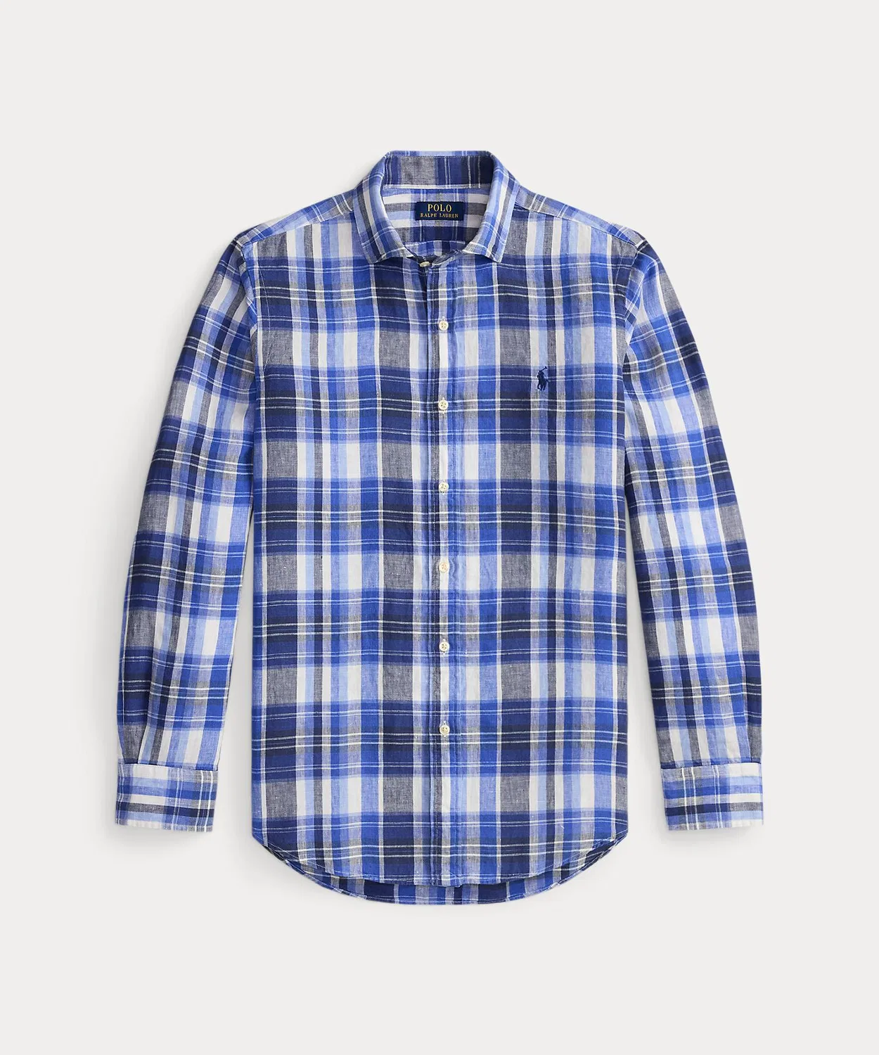 Мужская классическая рубашка с длинным рукавом клетчатая, из льна POLO RALPH LAUREN, Синий — фото 2