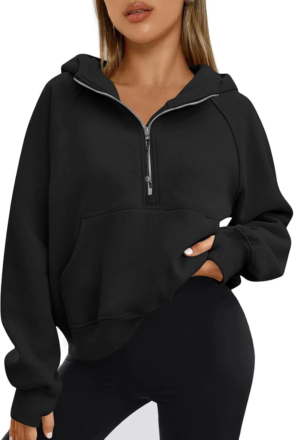 Женское укороченное худи с молнией, модель Oversized, цвет S57-Black — фото 4