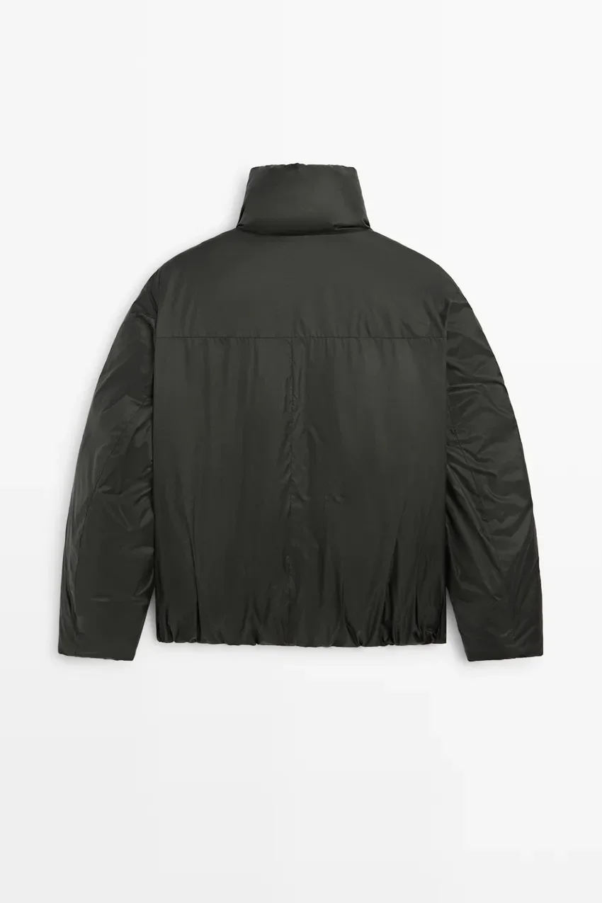 Пуховик Massimo Dutti Down Jacket With Toggle Detail, темно-серый — фото 3