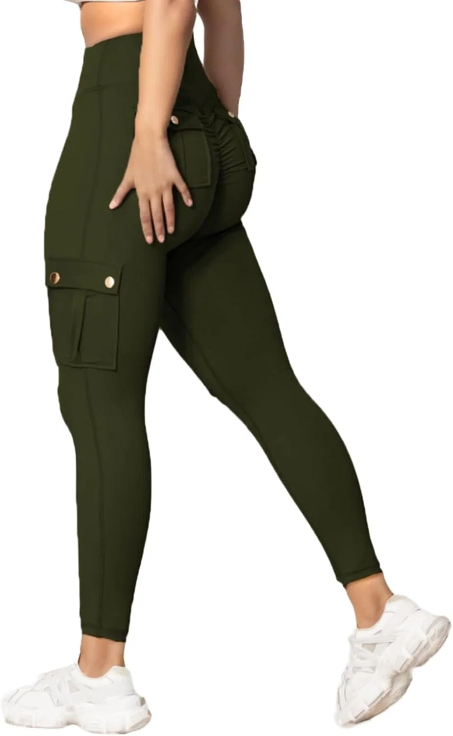 Женские спортивные штаны карго с высокой талией High Waisted, Army Green