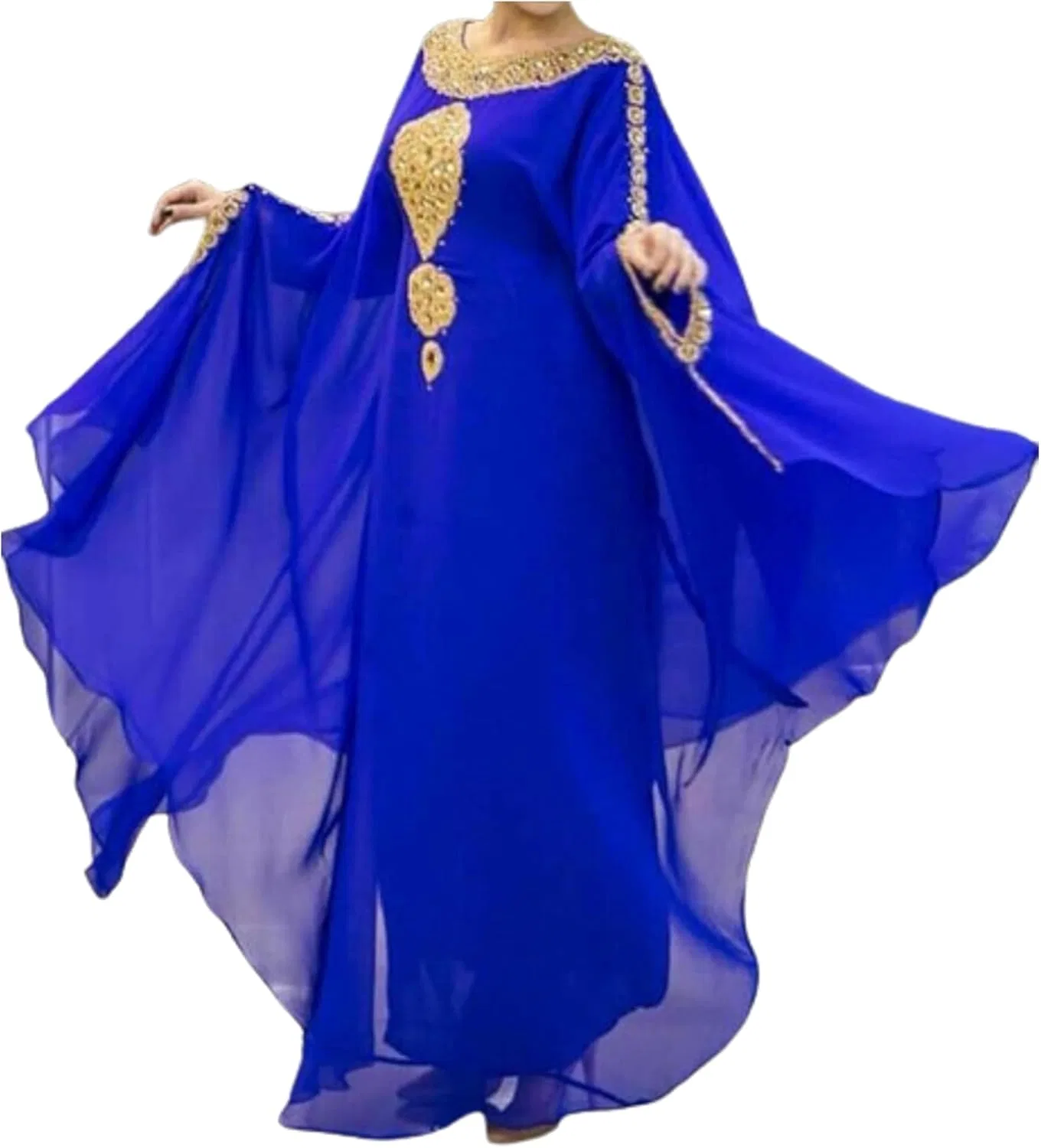 Женское кафтан-абайя с вышивкой бабочка ADIBA CREATION, Royal Blue