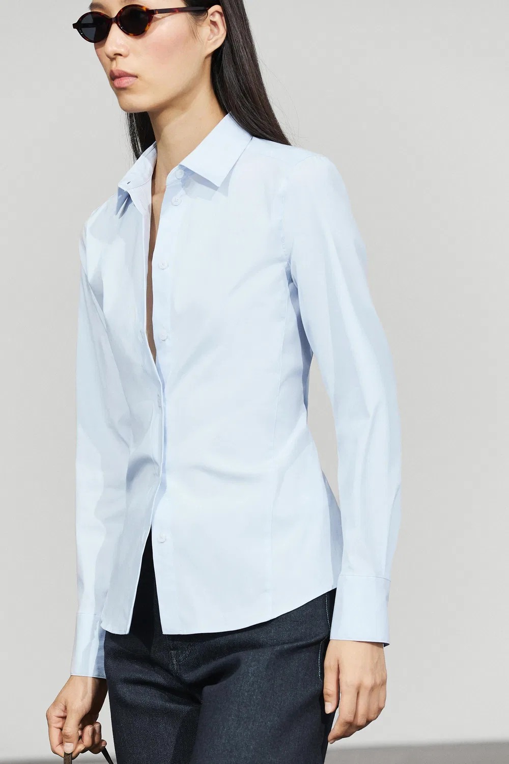 Рубашка Massimo Dutti Cotton Blend Poplin, небесно-голубой — фото 3