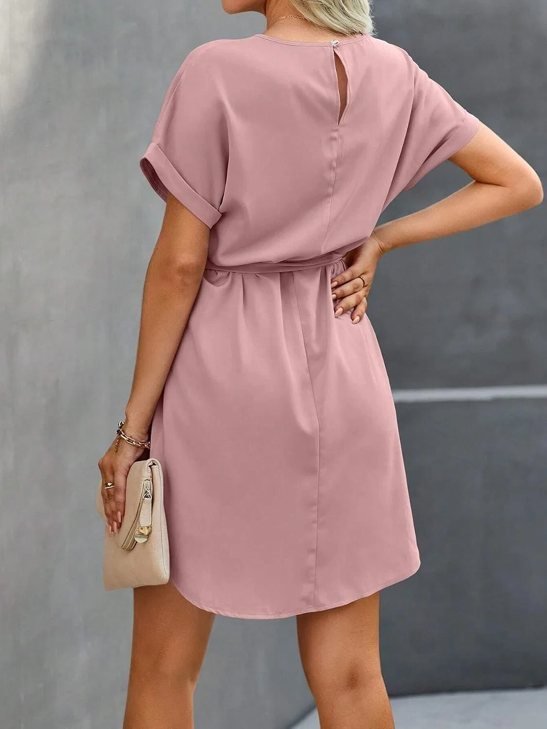 Женское летнее платье с рукавами-кимоно High Waisted Tunic, Pink — фото 2
