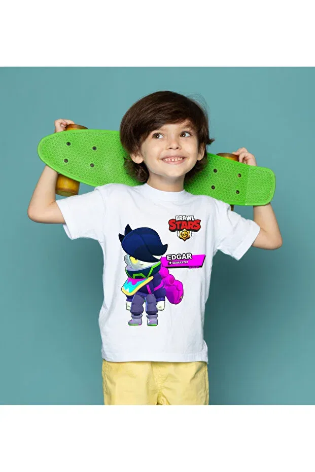 Детская футболка с принтом для мальчиков Brawl Stars Edgar Unisex Kids T-Shirt with Different Costume Options Home, White7