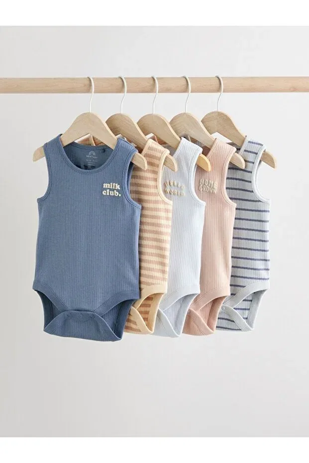 Детский комплект боди для новорожденных хлопковый 100% Cotton Blue Cream Printed Next Baby, Multicolor