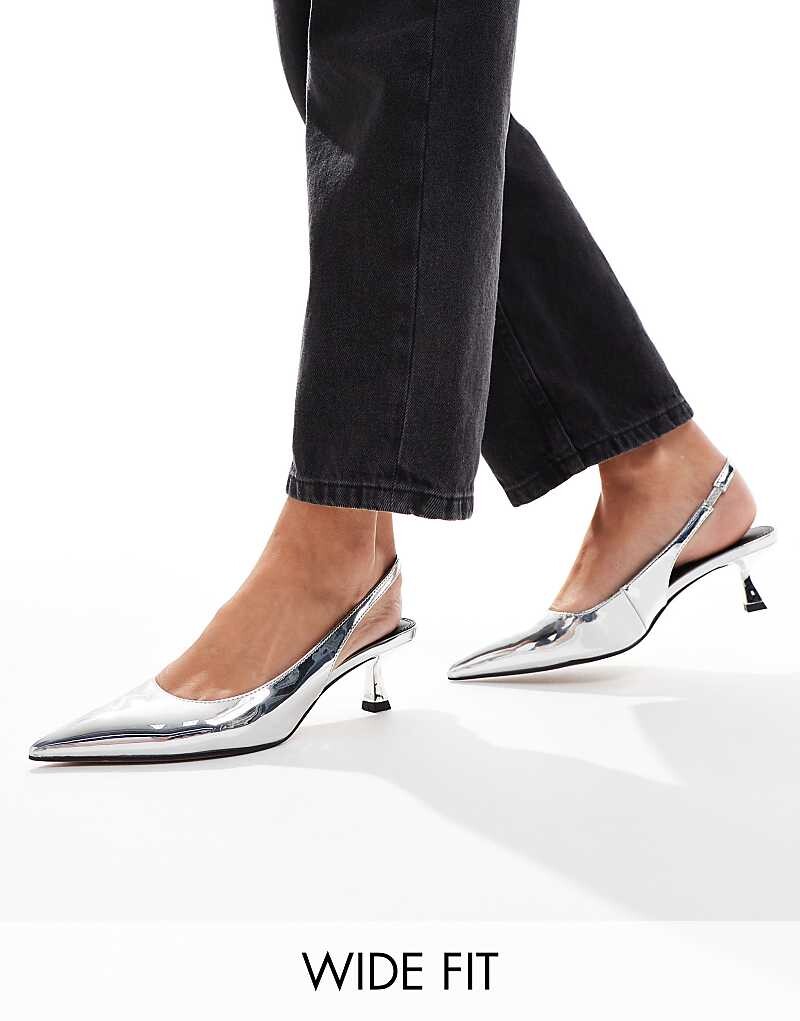 ASOS DESIGN Wide Fit — Stroll — серебристые туфли на каблуке с ремешками