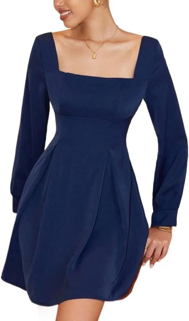 Женское повседневное платье A-силуэта с квадратным вырезом, Royal Blue