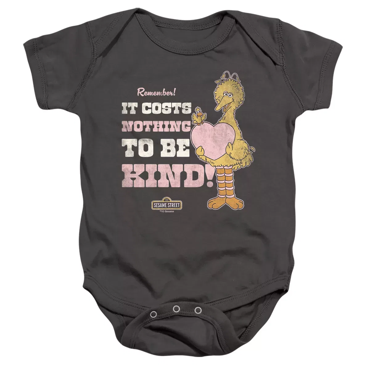 Детское боди с коротким рукавом Vintage Big Bird Sesame Street, Charcoal