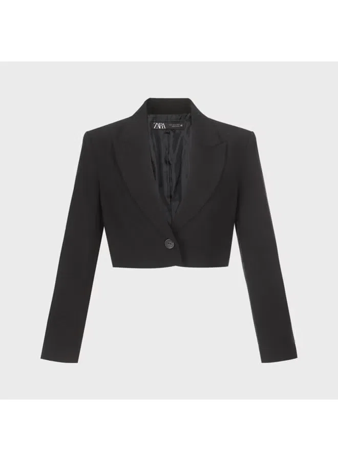 Жакет деловой с коротким рукавом и лацканами Zara, черный — фото 2