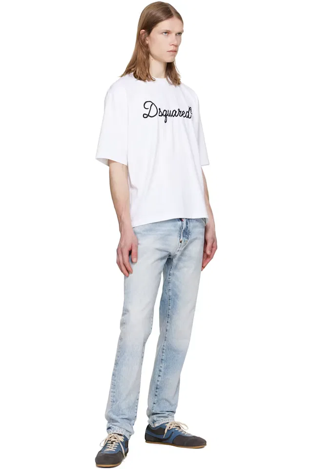 Синие джинсы-тедди с диагональным рисунком и синим тенком Dsquared2 — фото 4