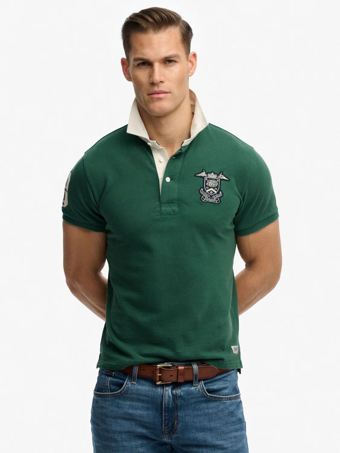 Поло из пике, Relaxed fit Superdry Green Crest Superdry, зеленый