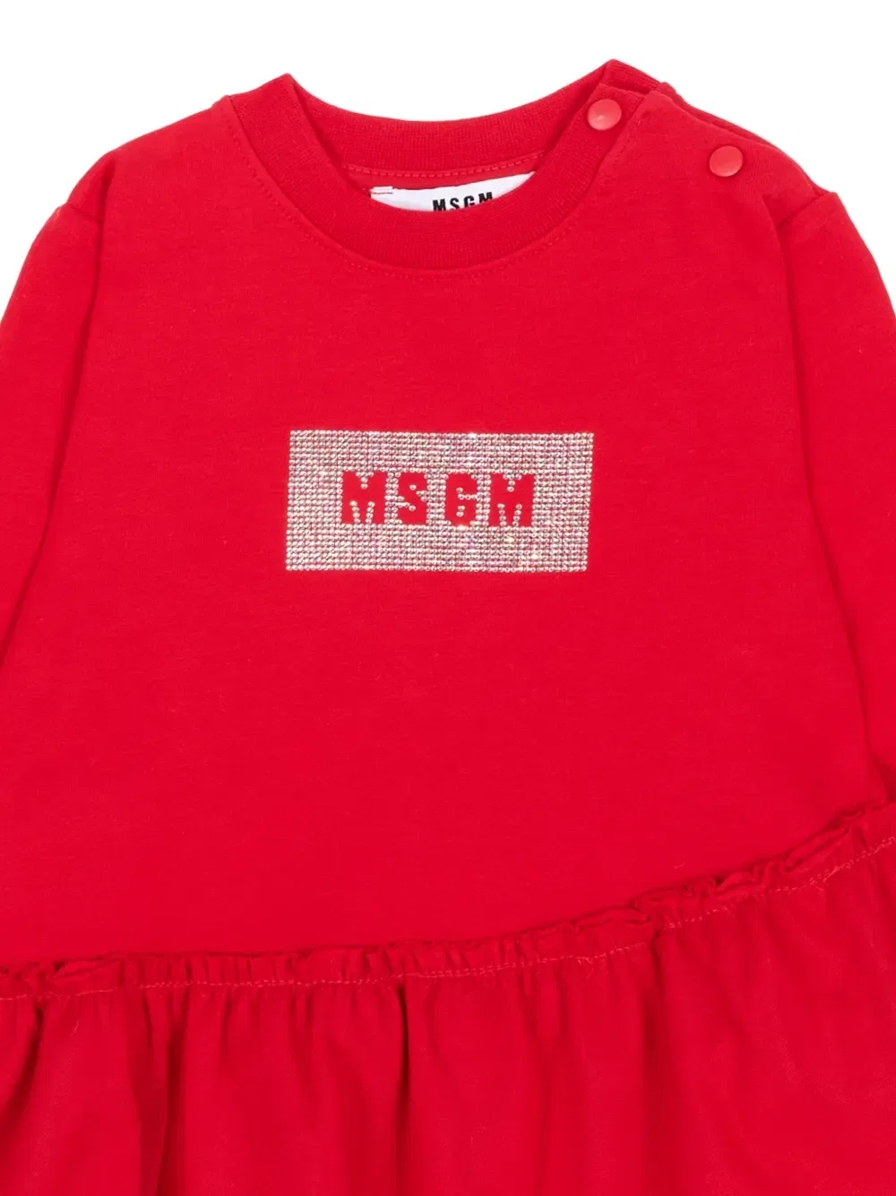 Платье с кристаллами и оборками MSGM Kids, красный — фото 3