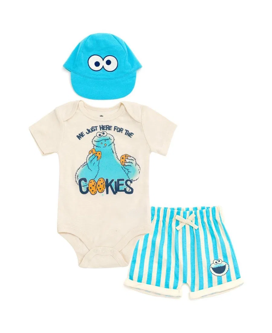 Комплект из боди, шорт и кепки "Baby Cookie Monster" Sesame Street, Cookie Monster Blue