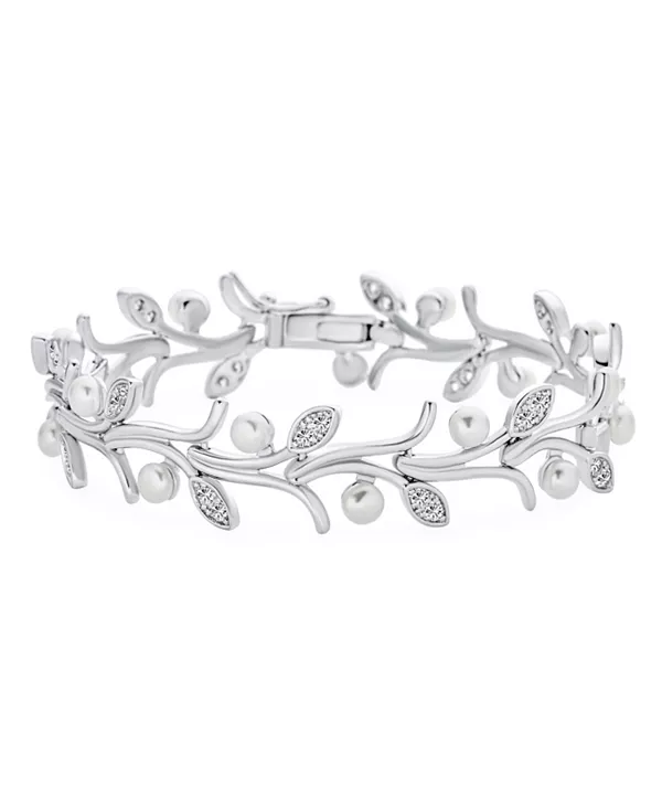 

Браслет из белого пресноводного искусственного жемчуга с цветочным узором и листьями винограда, родиевое покрытие, 7 дюймов Bling Jewelry, white