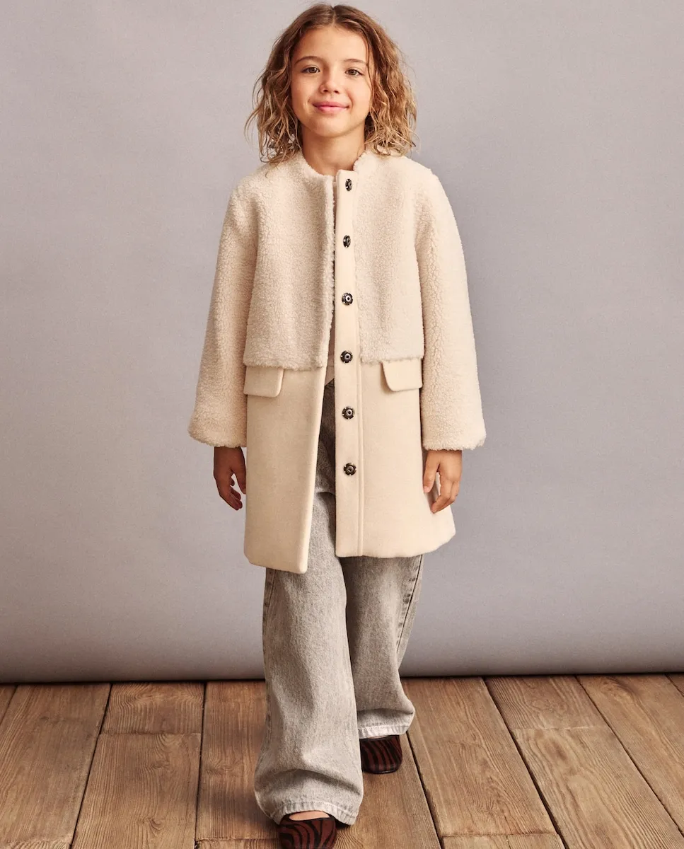 

Детское пальто комбинированное из махровой ткани и сукна Coconut El Corte Inglés, бежево-серый
