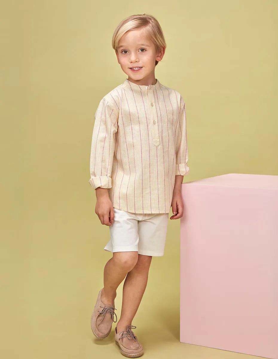 

Детская рубашка в полоску с воротником-стойкой Gocco, естественный
