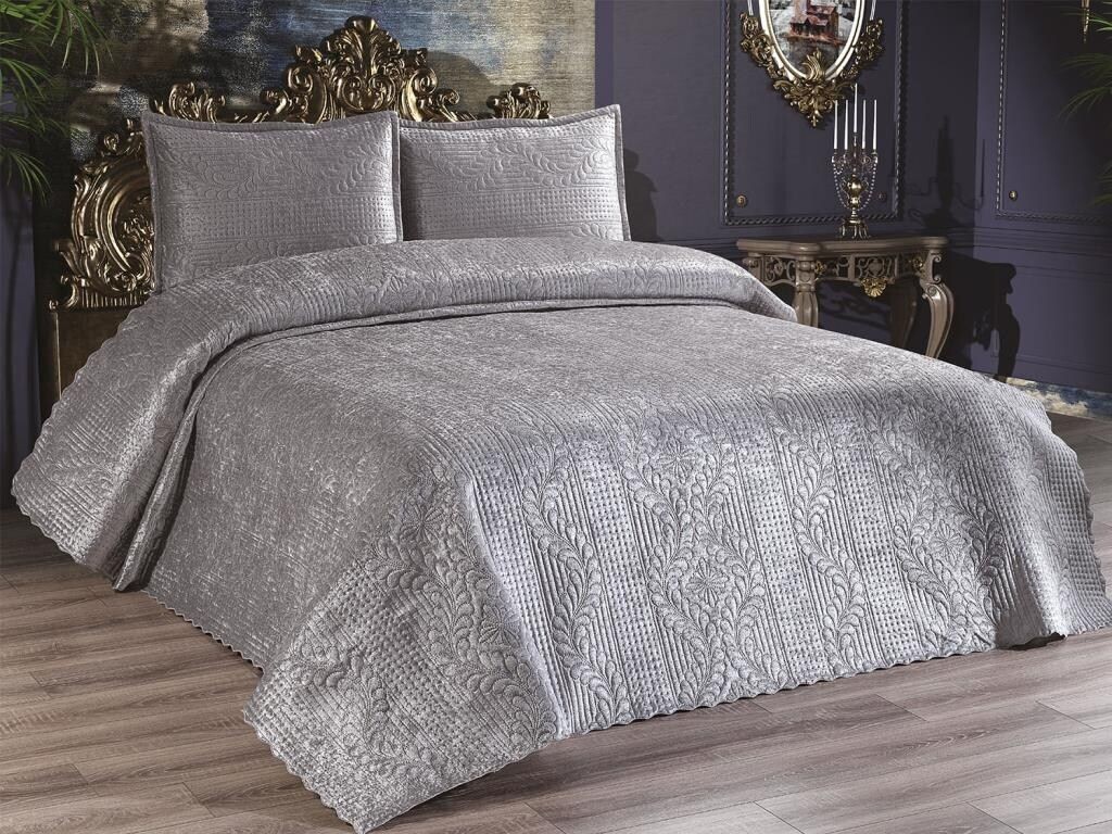 

L'Essentiel Linge de Maison, Velica - Grey, Комплект двуспального покрывала, серый, 100% БАРХАТ, 230 x 250 см