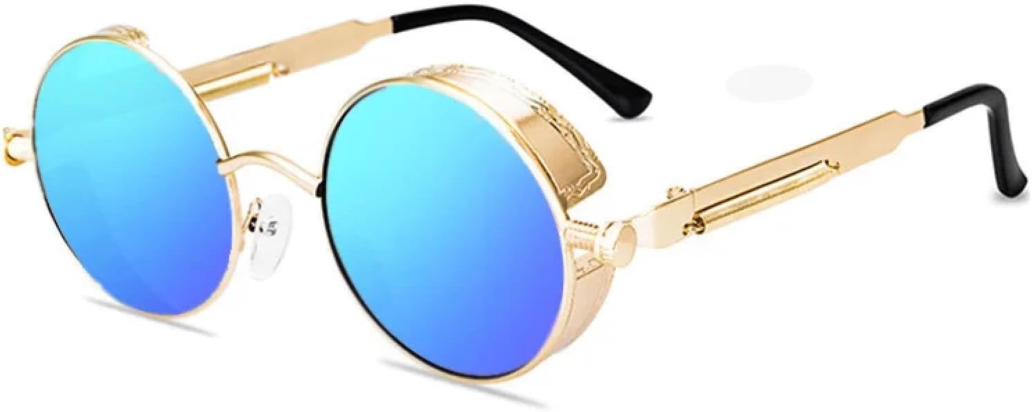 

Солнцезащитные очки с защитой от УФ-излучения UV400 для женщин и мужчин | Панк, металл, стимпанк, круглые | для занятий спортом на открытом воздухе DSVIGF, Golden Blue Mirror