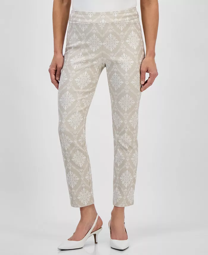 

Укороченные брюки на резинке с жаккардовым медальонным принтом JM Collection, коричневый/бежевый