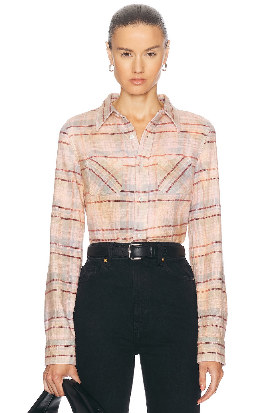 

Усохшая рабочая рубашка R13, цвет Pink Overdyed Plaid