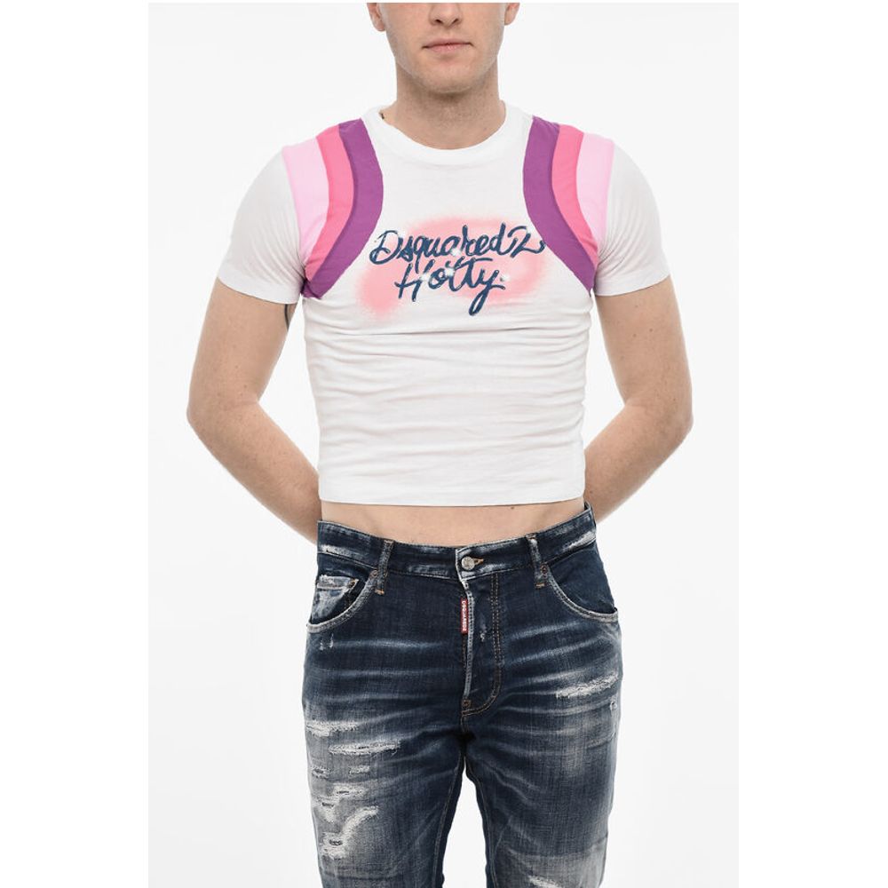 

Укороченная футболка с круглым вырезом и контрастными полосами Dsquared2, White