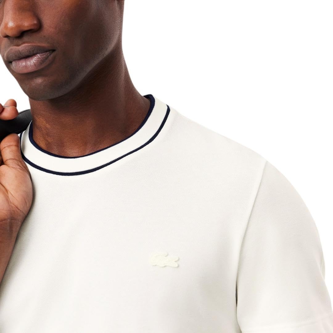 Lacoste Мужская футболка стрейч-пике с полосатым воротником, White — фото 2