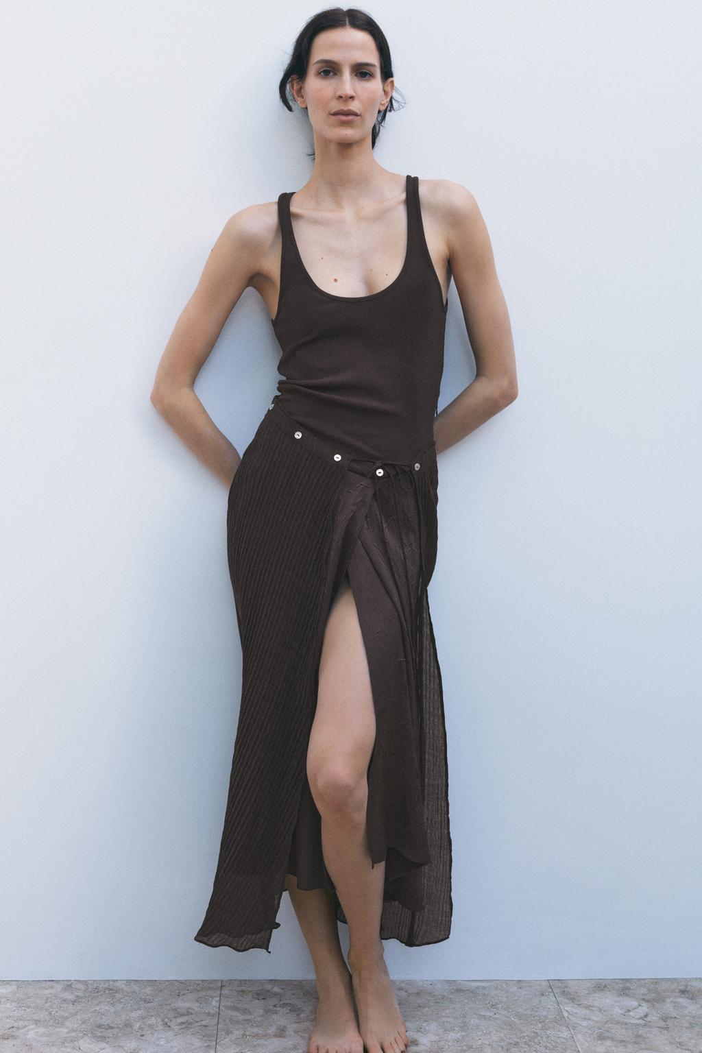 

Контрастное платье с запахом ZARA, коричневый