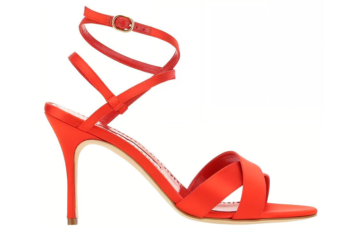 Сандалии на бретельках 8 см Женские Красные MANOLO BLAHNIK — фото 2