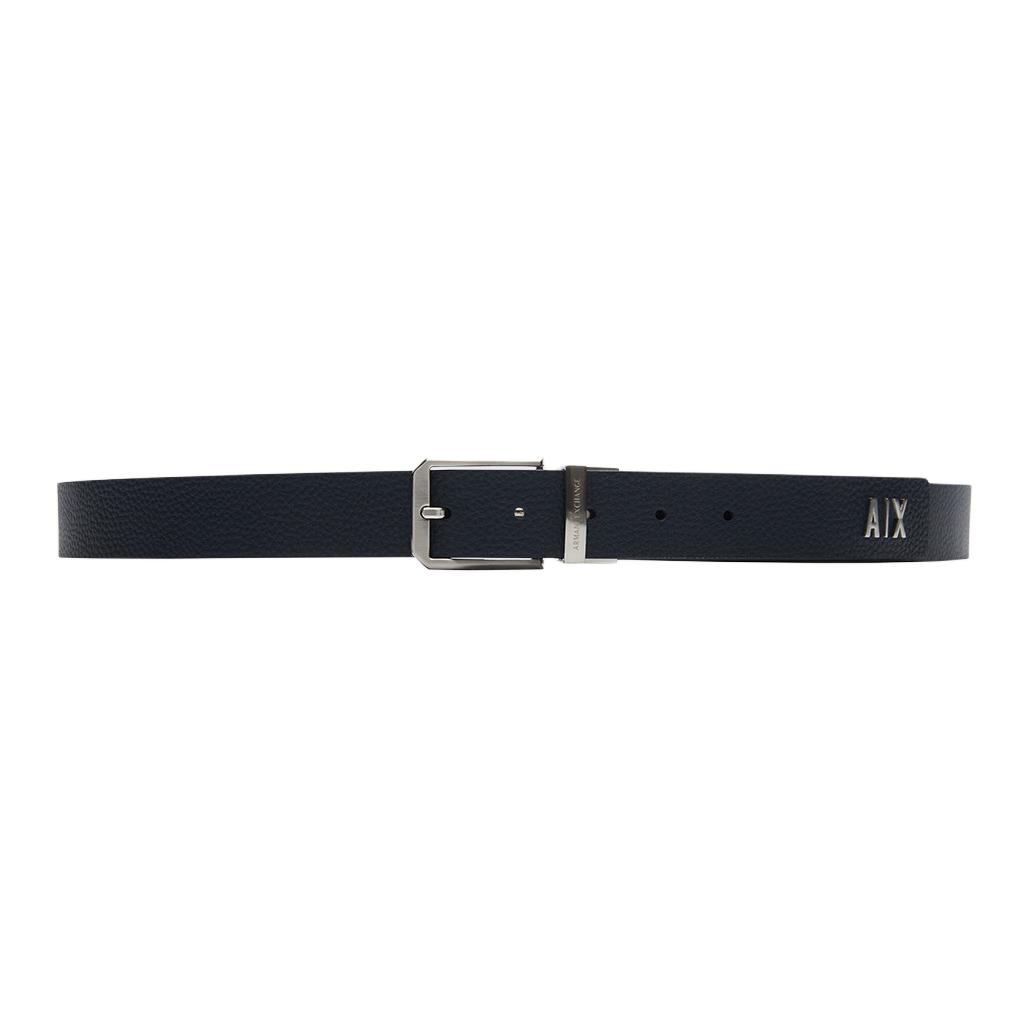 

ARMANI EXCHANGE Кожаный ремень из коровьей кожи мужской темно-синий 3.5 см, Navy Blue