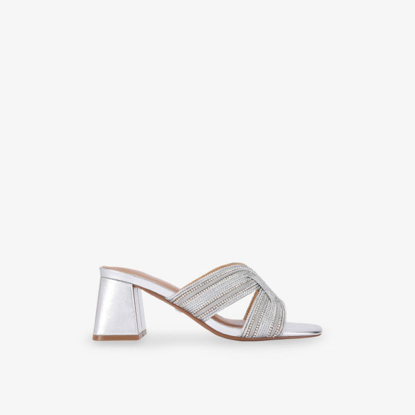 Босоножки Kg Kurt Geiger Pose на каблуке с плетением, кристаллами и жемчугом, серебряный