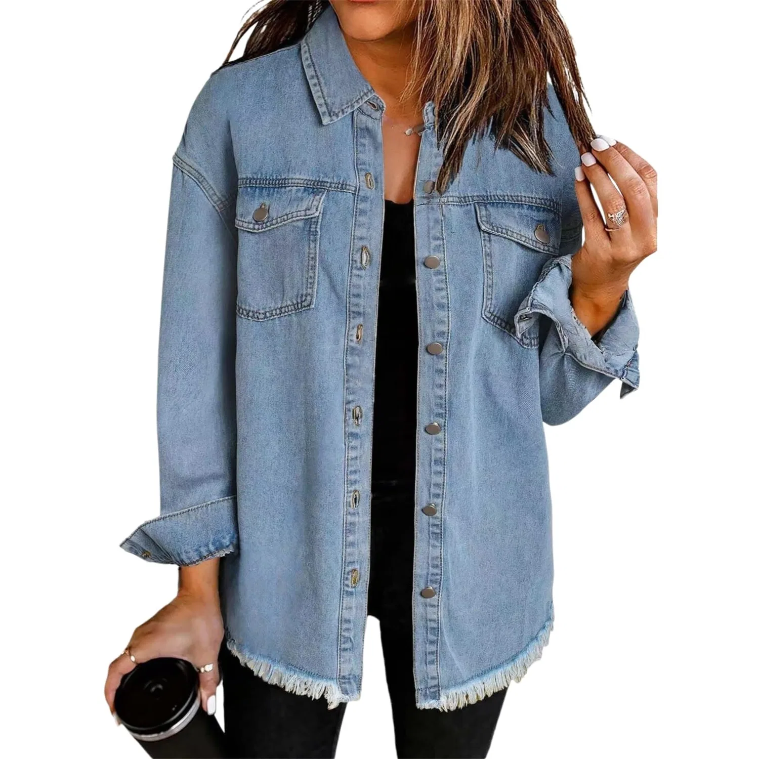 Женская джинсовая куртка оверсайз boyfriend с пуговицами, Denim Blue