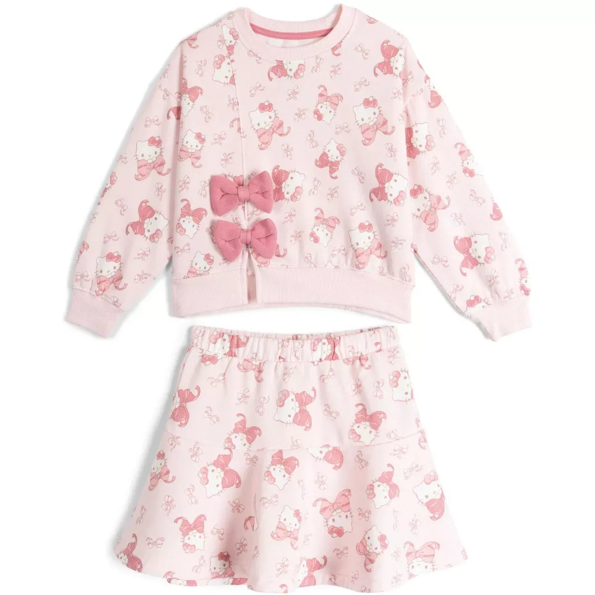 Детский комплект свитшота и юбки для девочек с принтом Hello Kitty, Pale Rose Pink