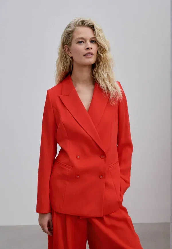 Блейзер из вискозы, Petite Fit - Relaxed Double Breasted Crinkle Blazer, Next, red, красный