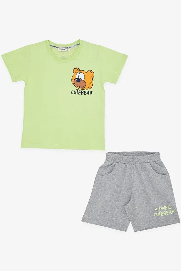 Детский комплект шорт для мальчиков с принтом Teddy Bear Printed Breeze, Pistachio Green