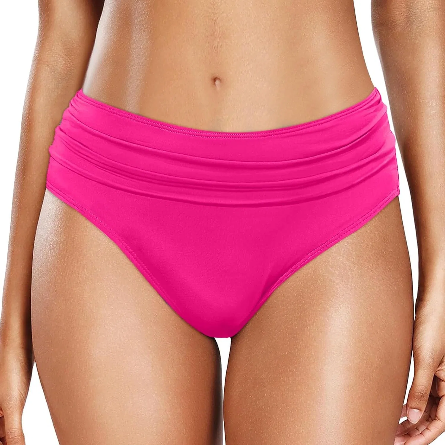 Женские бикини-шорты с утяжкой живота и сборкой, Hot Pink