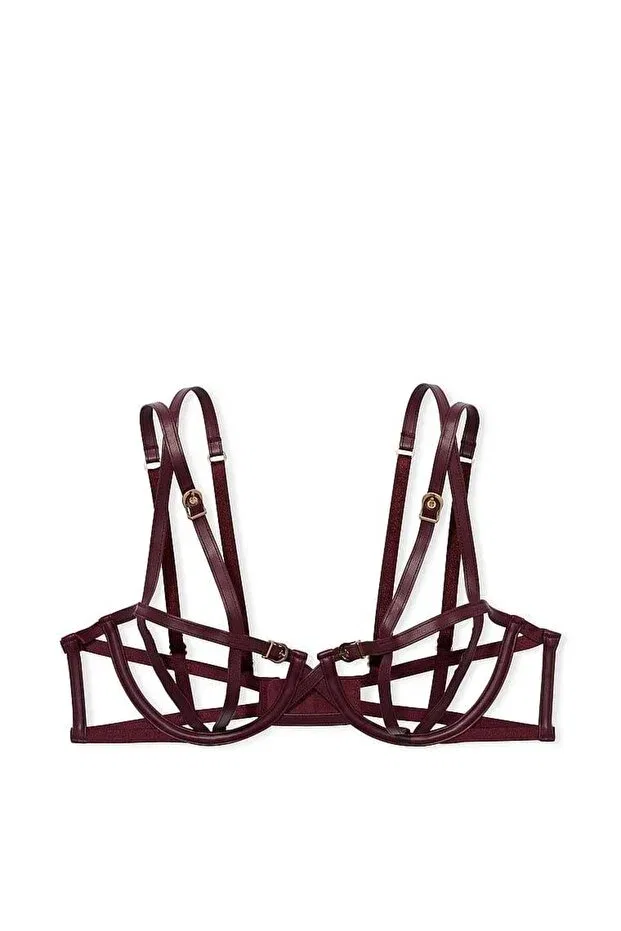 Женский бюстгальтер-балконет с открытой спинкой из кожзама Victoria'S Secret, Burgundy — фото 3