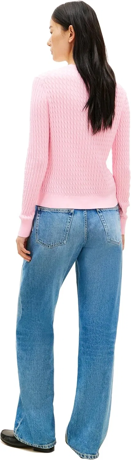 Женский легкий свитер с косами Crew Neck Tommy Hilfiger, Classic Pink — фото 4