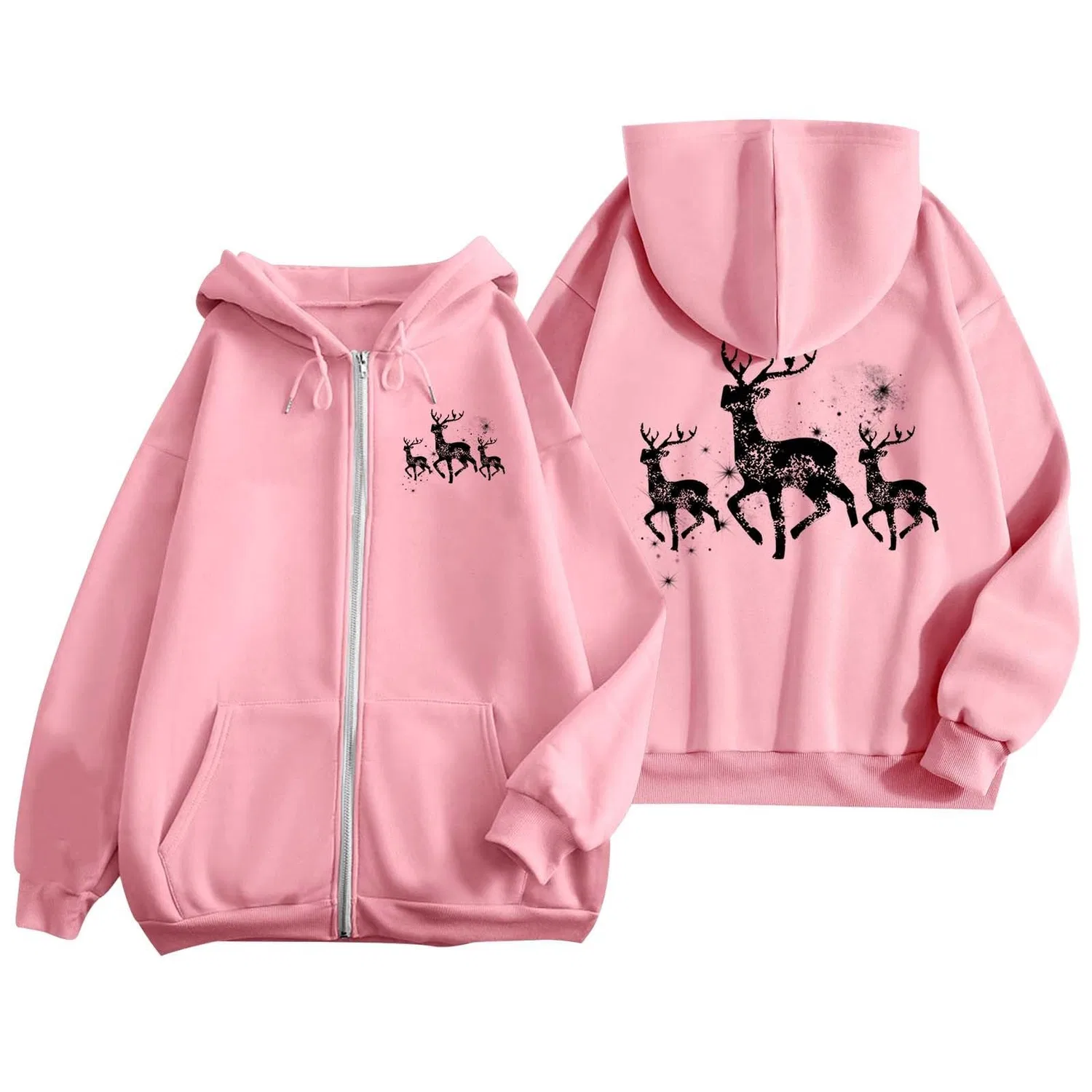 Женское пальто с капюшоном и длинным рукавом Moda Moda Natale Stampato, rosa — фото 3