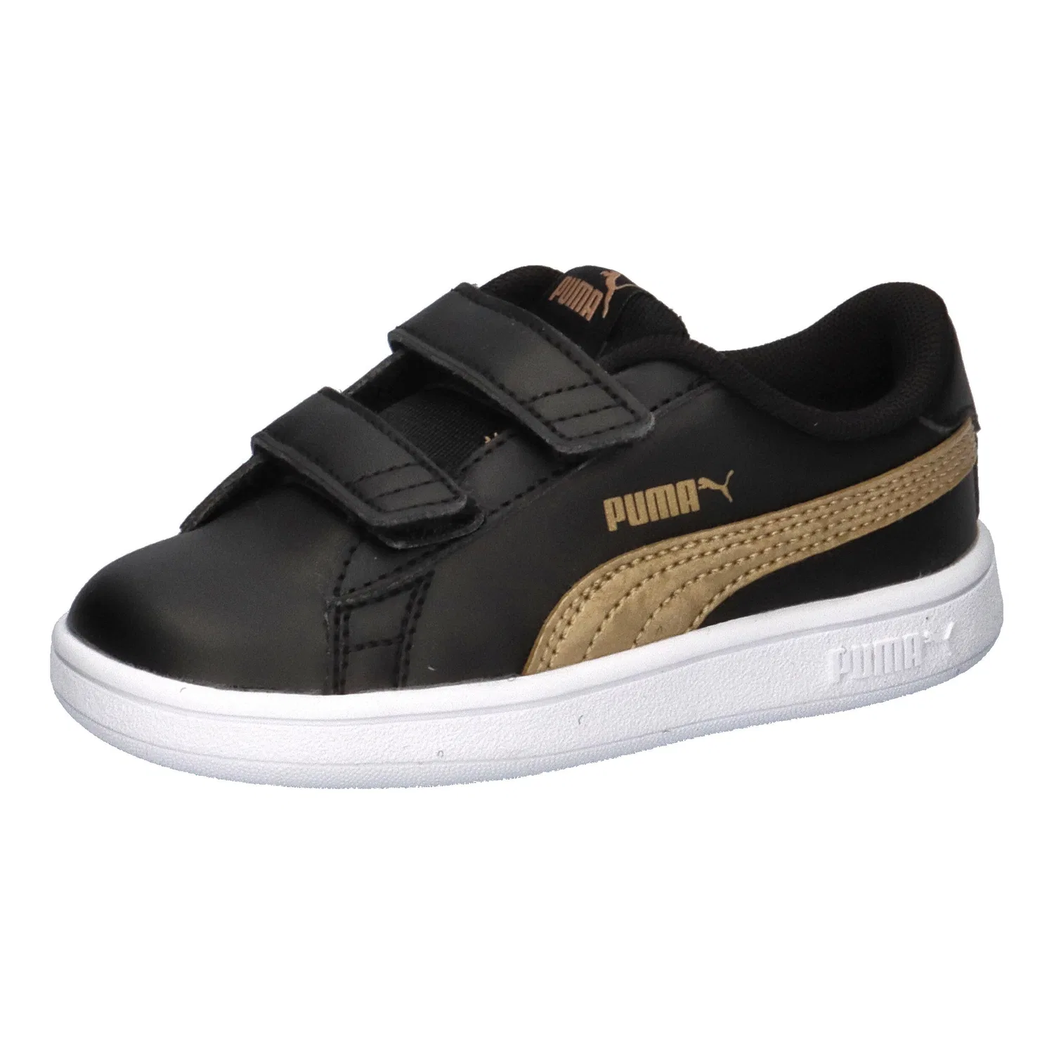 Детские кроссовки с металлическими деталями Smash v2 Metallics Puma, Schwarz Gold