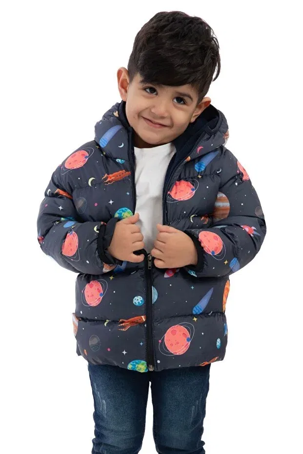 Детское зимнее пальто для мальчиков с принтом Boy'S Fleece Hooded Planet Star Patterned Winter Puffer Jacket & Coat & Parka Montstop, Beige